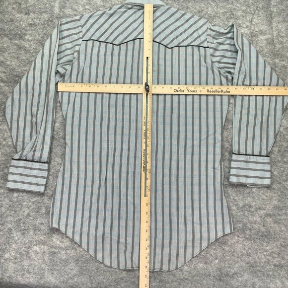 Levi's Western Snap Shirt Long Sleeve Gray Blue Striped Men M Polyester Pockets - Picture 6 of 8